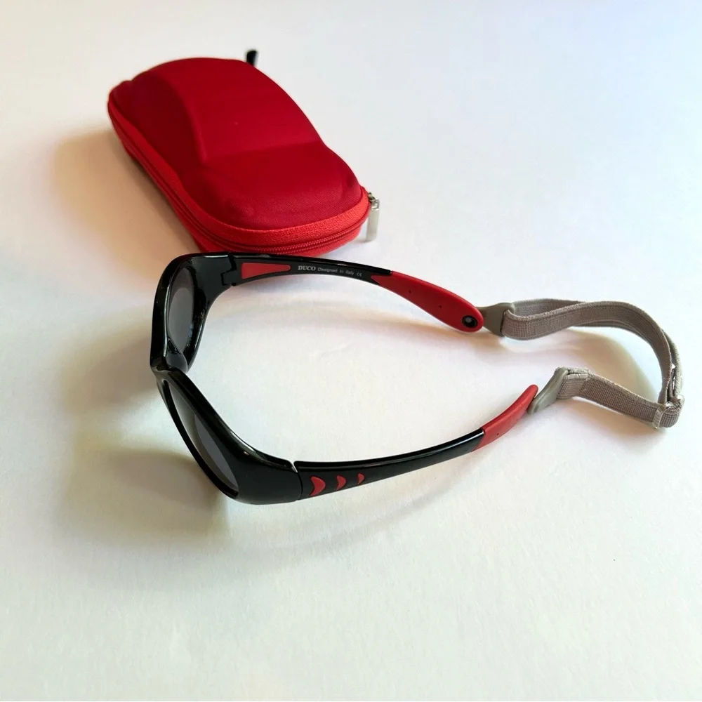 Duco Baby Toddler Lightweight Polarized Black Sunglasses Red Car Protective Case